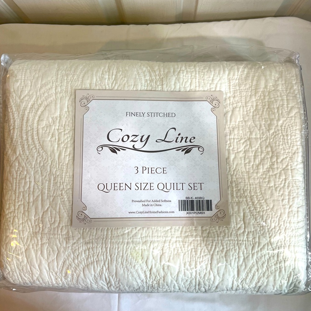 "Cozy Line Home Fashions Queen Size White 3-Piece Quilt Bedding Set: Elevate You